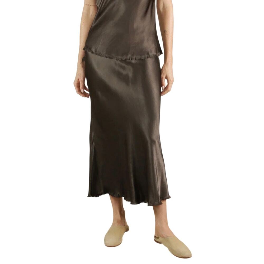Pharaoh Collection Riley Vintage Satin Bias Cut Midi Skirt Espresso XL NWT